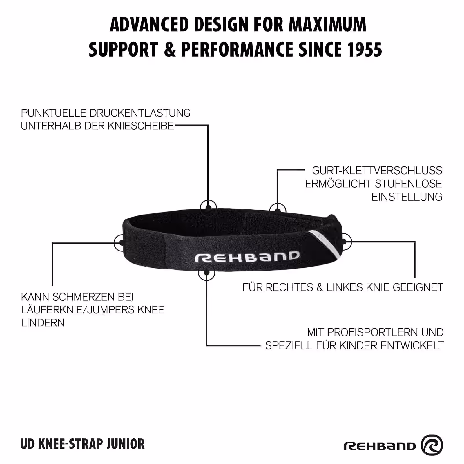 бандаж на коліно Rehband – крупний план логотипу
